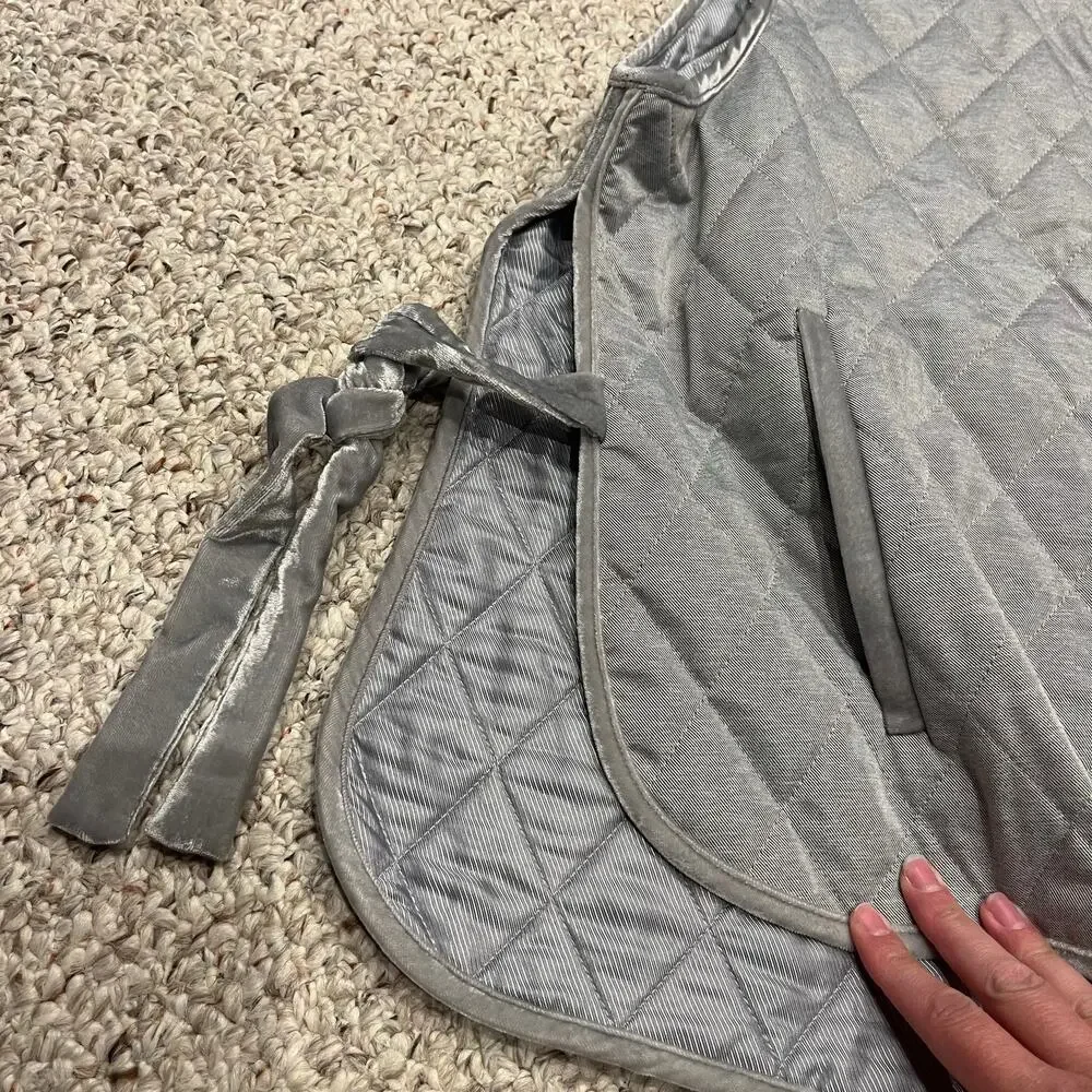 Banana Republic Velvet Trim Quilted Vest L Heat Gray Fall Preppy Casual Side Tie